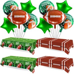 ceenna 14 pcs football party decorations with 10 football balloons foil football field balloons 4 disposable football tablecloth 51''x86'' plastic touchdown table cover for tailgate game day birthday