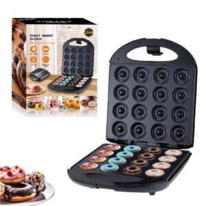 mini donut maker, machine for kid-friendly breakfast, mini pancakes maker machine for breakfas,snacks, desserts & more with non-stick surface, double-sided heating makes 16 doughnuts - black