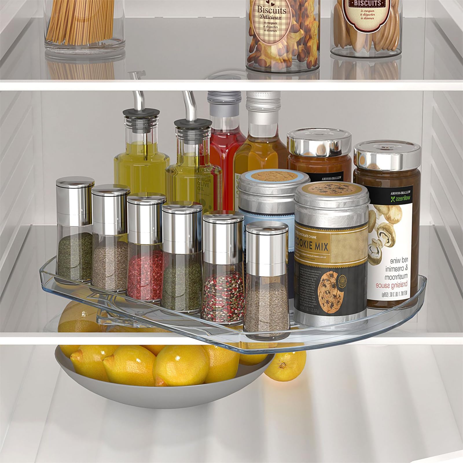 Lazy Susan Organizer Mezdbrud Lazy Susan for Refrigerator Rectangle Lazy Susan Turntable for Cabinet Countertop Dining Table Long 16.53 Large Capacity Clear Fridge Organizer Storage (Clear- 1 Tier)