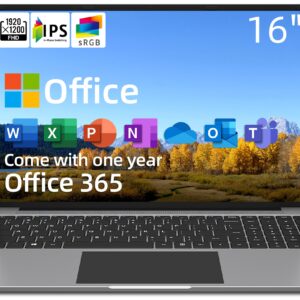 jumper Laptop 16 Inch FHD IPS Display (16:10), 4GB DDR4 128GB Storage, Intel Celeron Quad Core CPU, Laptops Computer with Office 365 1-Year Subscription Included, 4 Stereo Speakers, USB3.0.