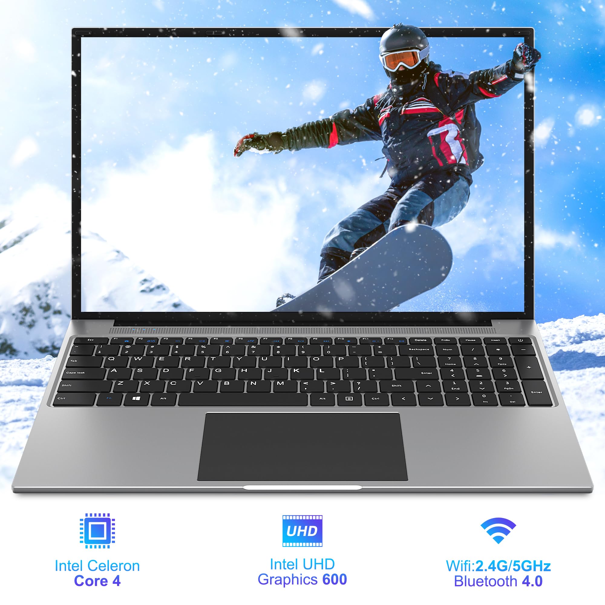 jumper Laptop 16 Inch FHD IPS Display (16:10), 4GB DDR4 128GB Storage, Intel Celeron Quad Core CPU, Laptops Computer with Office 365 1-Year Subscription Included, 4 Stereo Speakers, USB3.0.