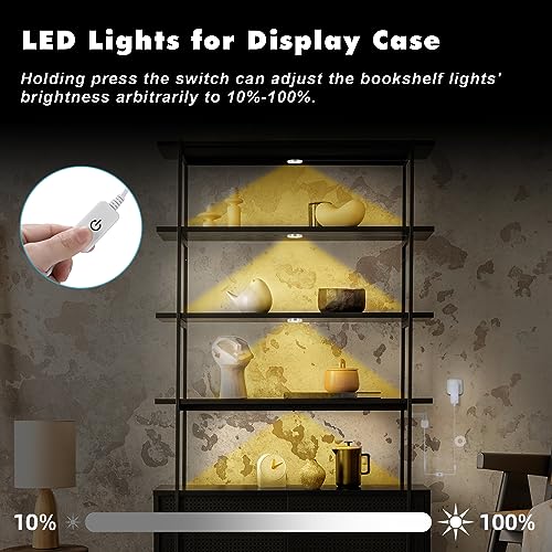 4-Pack LED Puck Lights Wired, Dimmable Display Case Lighting, Under Cabinet Puck Lights with Memory Function, Warm White Plug-in Round Shelf Lighting, Cabinet Lights for Shelves, Kitchen, 3000K