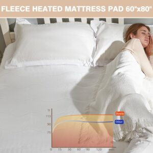 Heated Mattress Pad Queen Size - Coral Fleece Electric Mattress Warmer 80"x60" with 5 Heat Settings, 10Hrs Auto Shut Off Timer Heating Mattress Cover, ETL Certified, Machine Washable, White