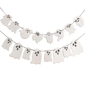 comelodiant 2 pack white halloween hanging ghost banner halloween ghost garland for haunted houses halloween party indoor outdoor decorations home mantel decorations