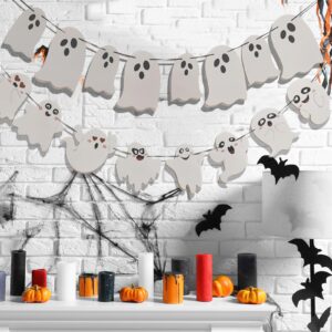 Comelodiant 2 Pack White Halloween Hanging Ghost Banner Halloween Ghost Garland for Haunted Houses Halloween Party Indoor Outdoor Decorations Home Mantel Decorations