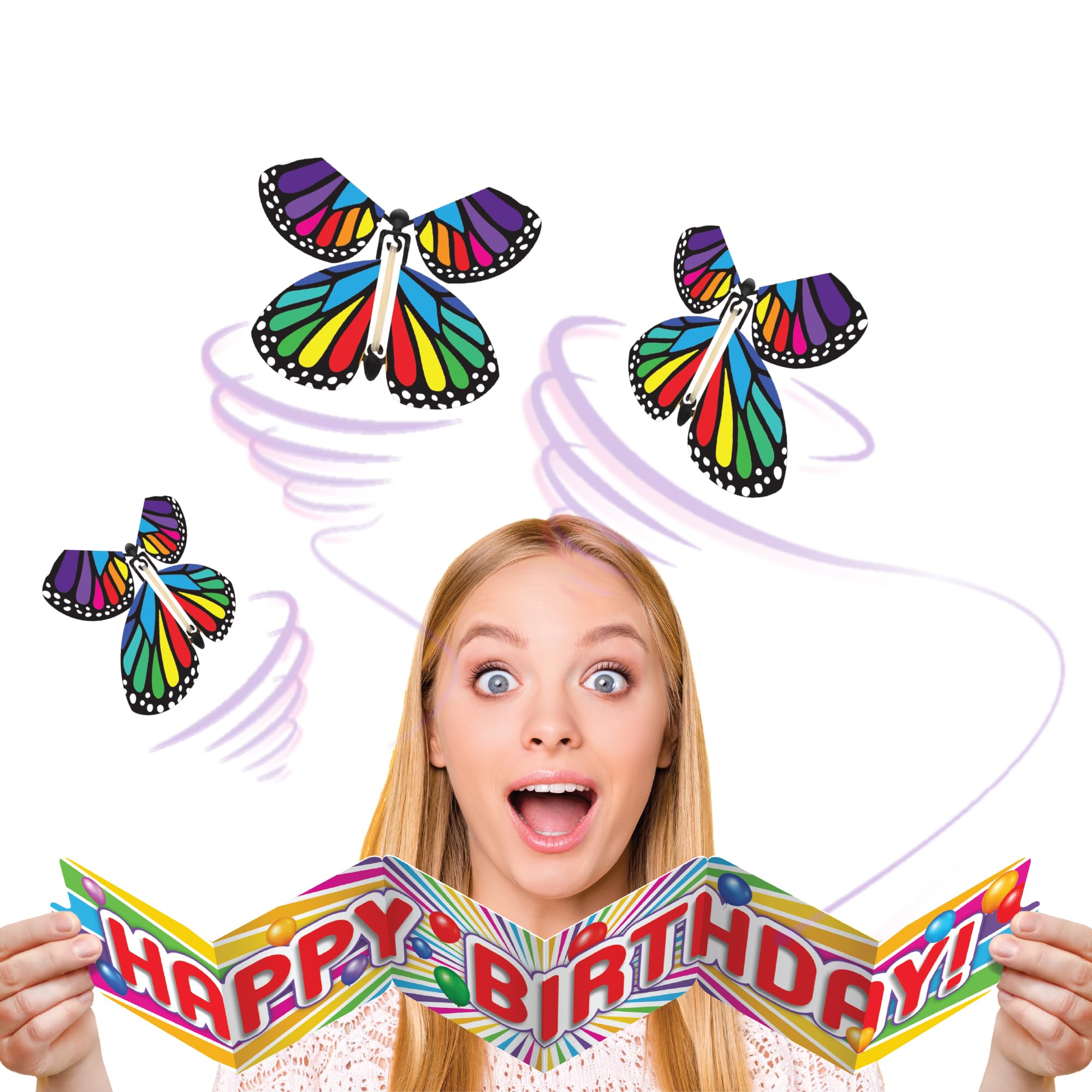 BEST PARTY EVER! Butterfly Surprise Cake Topper Flying Butterfly Card, Wind Up Butterfly Birthday Card, Magic Flying Butterfly, Birthday Surprise Cake Flying Butterflies, 1 Count