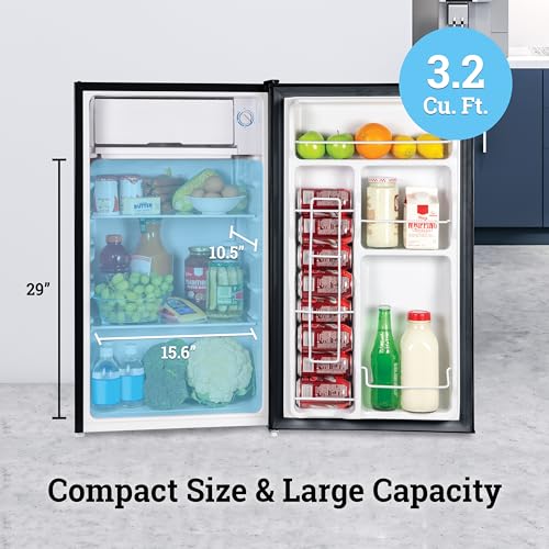 Igloo 3.2 Cu.Ft. Single Door Compact Refrigerator with Freezer - Slide Out Glass Shelf, Perfect for Homes, Offices, Dorms - Black