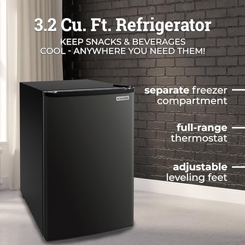 Igloo 3.2 Cu.Ft. Single Door Compact Refrigerator with Freezer - Slide Out Glass Shelf, Perfect for Homes, Offices, Dorms - Black