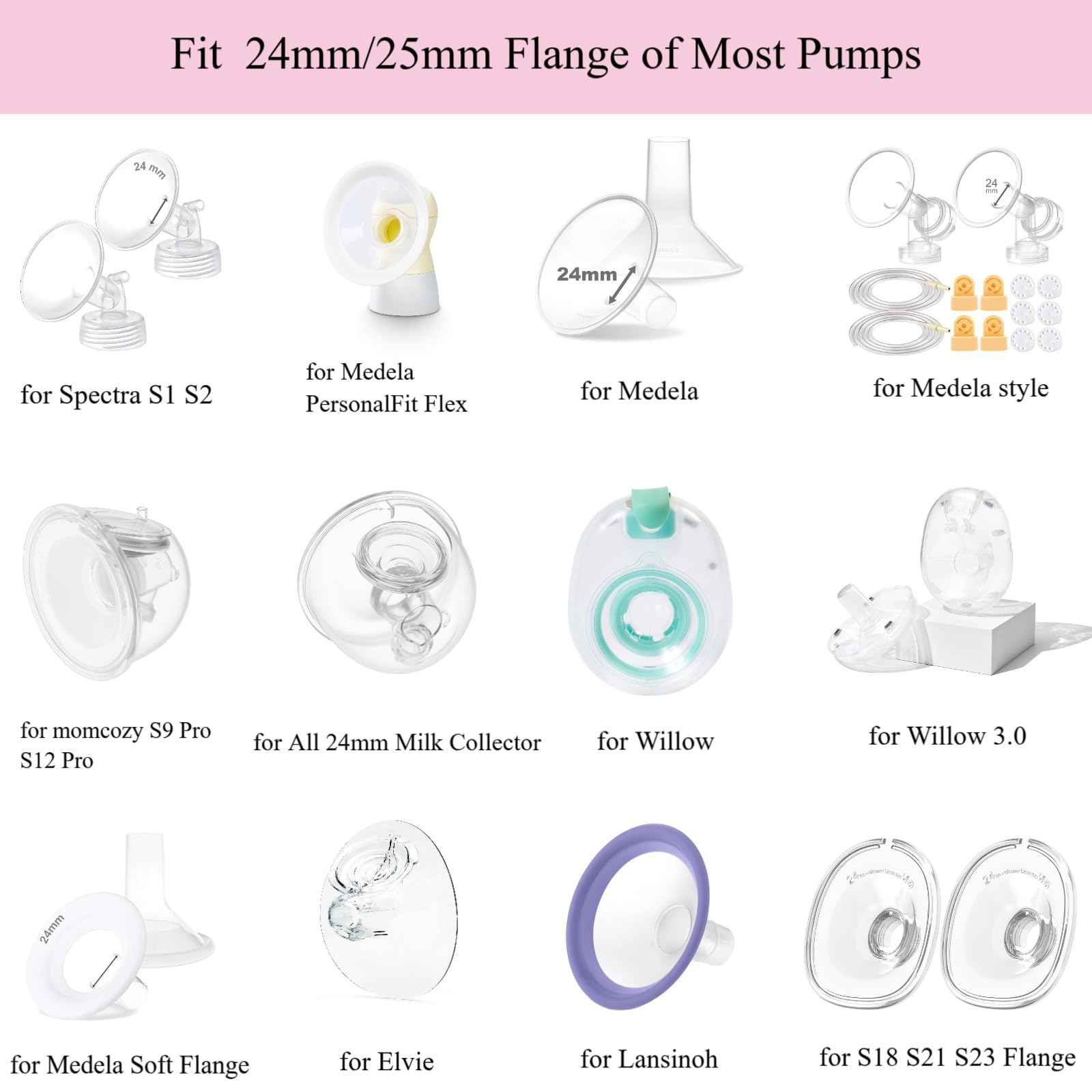 6pcs Flange Insert 17/19mm Compatible with Medela/Spectra/Elvie/Momcozy/TSRETE/Willow/KISSBOBO/MomMed/Bellababy Breastpump 24mm Breast Shields/Flanges.Reduce 24mm Niple Tunnel Down to 17/19mm,3pc/Each