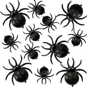 12pcs halloween black spider balloons - 32.5“ giant and 17.2” small spiders foil balloon for halloween decoration day of death new year birthday spooky party supplier