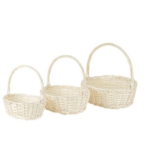 thy collectibles set of 3 hand woven wicker rattan flower baskets with handle - light harvest baskets for storage, gift baskets, picnics, easter eggs, organizing, weddings, markets, and more (oval)