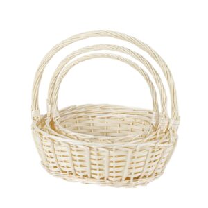 THY Collectibles Set of 3 Hand Woven Wicker Rattan Flower Baskets with Handle - Light Harvest Baskets for Storage, Gift Baskets, Picnics, Easter Eggs, Organizing, Weddings, Markets, and More (Oval)