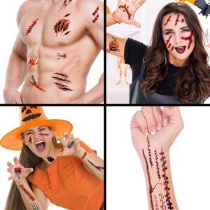 320 Pcs Halloween Tattoos,Temporary Zombie Tattoos, 30 Sheets Halloween Temporary Tattoos, Waterproof Fake Scars Horror Fake Bloody Wound Tattoo Stickers for Adult Kids Halloween Party Cosplay