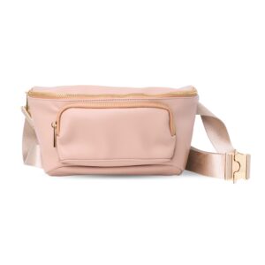 zomee multi-functional fanny pack for wearable breast pumps and portable diaper changing mat- eco-friendly and stylish (tan)