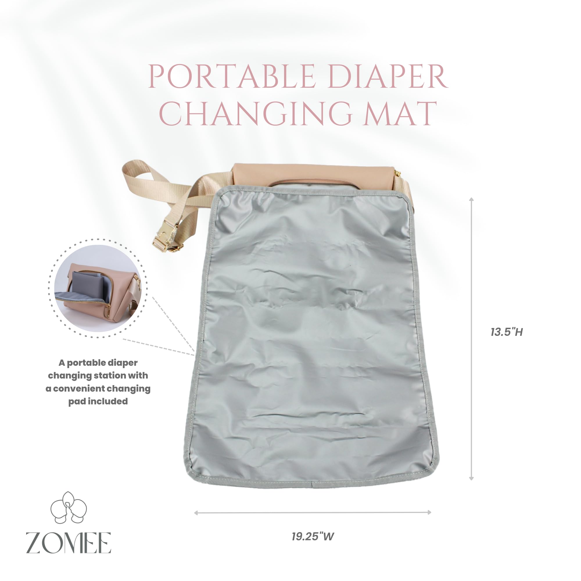 Zomee Multi-Functional Fanny Pack for Wearable Breast Pumps and Portable Diaper Changing Mat- Eco-Friendly and Stylish (TAN)