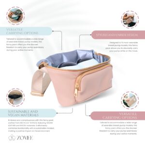 Zomee Multi-Functional Fanny Pack for Wearable Breast Pumps and Portable Diaper Changing Mat- Eco-Friendly and Stylish (TAN)