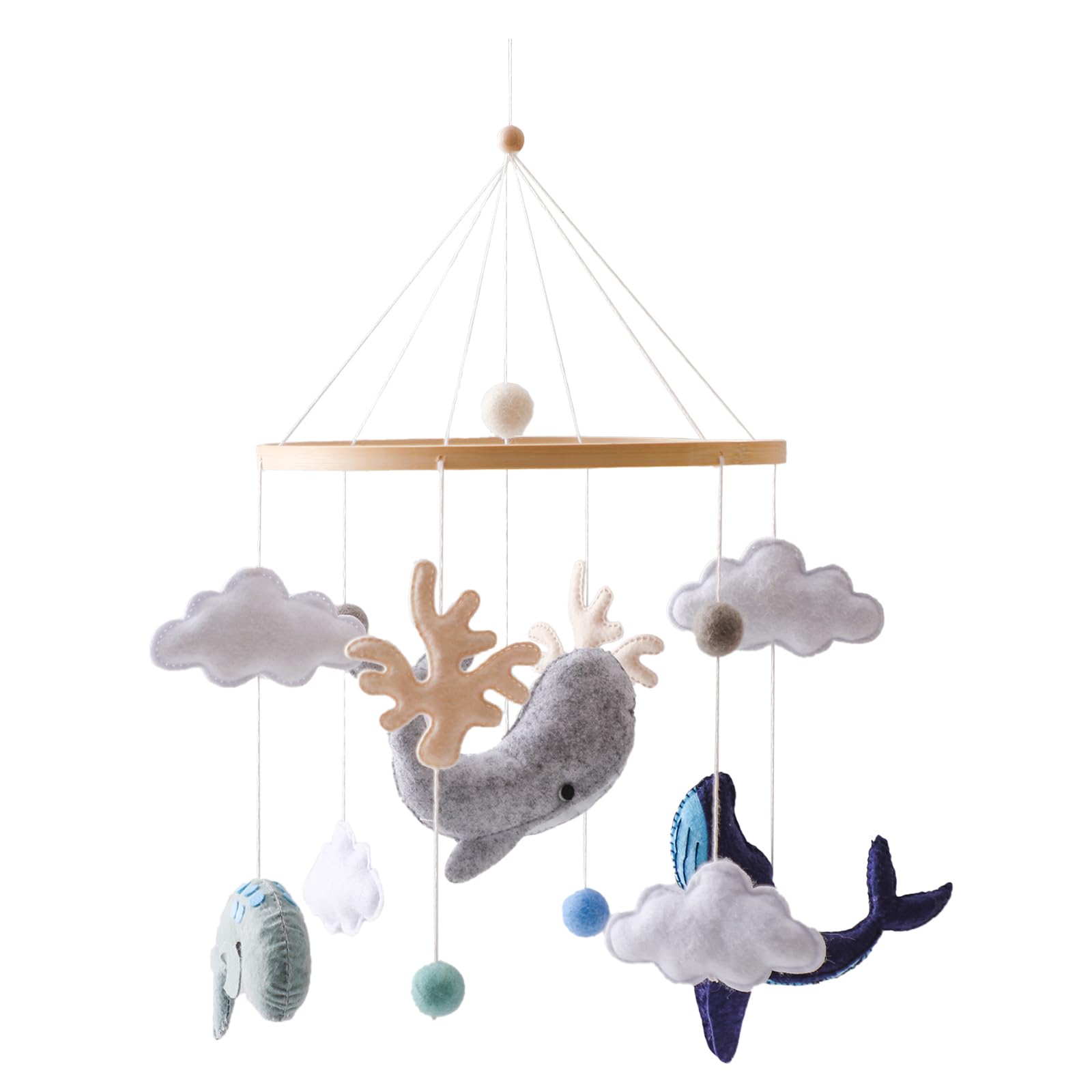 Baby Mobile for Crib丨Baby Nursery Mobiles丨Handmade Felt Ocean Animal Mobile for Crib Baby Boys and Girls丨Woodland Nursery Decor for Infant Bedroom Hanging丨 Gender Neutral Baby Stuff（Whales）