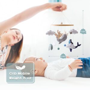 Baby Mobile for Crib丨Baby Nursery Mobiles丨Handmade Felt Ocean Animal Mobile for Crib Baby Boys and Girls丨Woodland Nursery Decor for Infant Bedroom Hanging丨 Gender Neutral Baby Stuff（Whales）