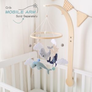 Baby Mobile for Crib丨Baby Nursery Mobiles丨Handmade Felt Ocean Animal Mobile for Crib Baby Boys and Girls丨Woodland Nursery Decor for Infant Bedroom Hanging丨 Gender Neutral Baby Stuff（Whales）