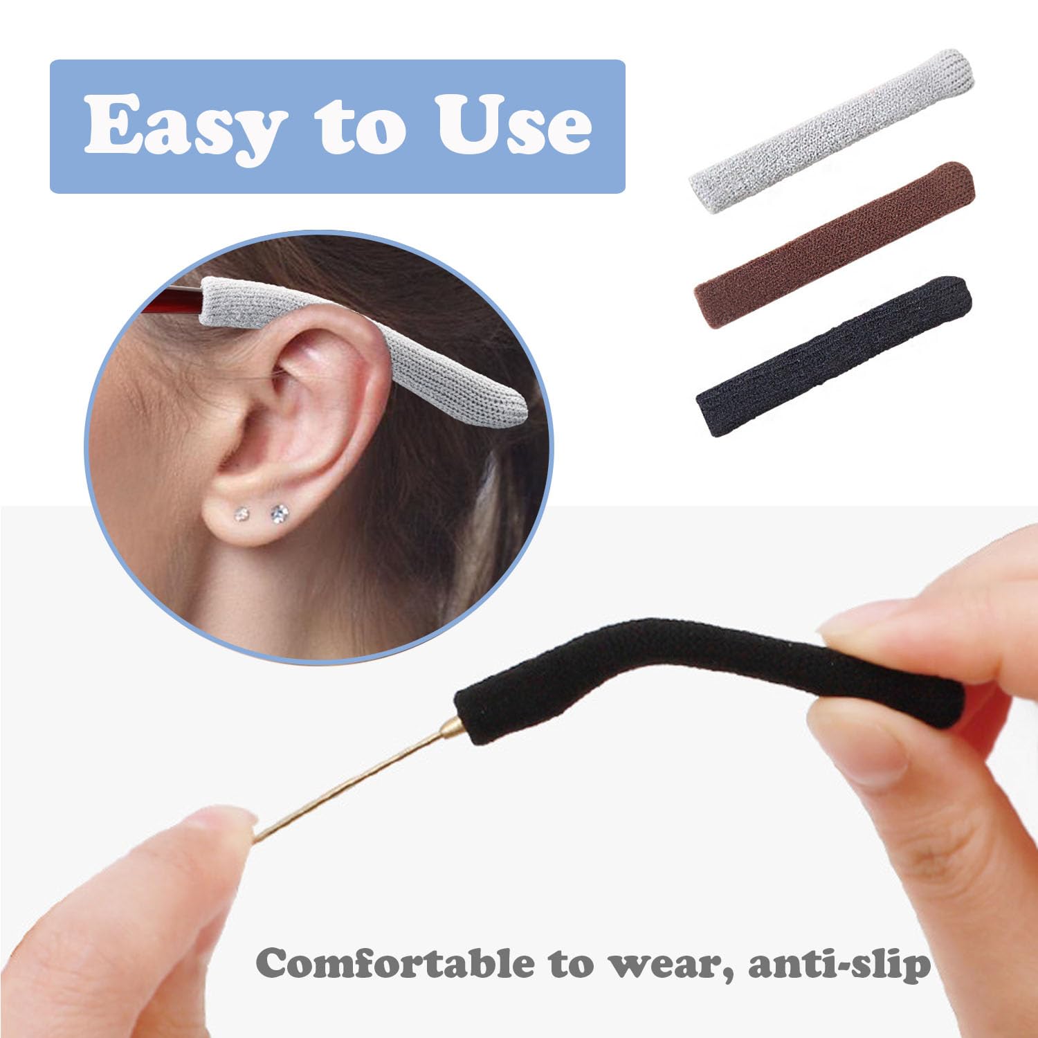 Anti-Slip Elastic Eyeglasses Temple Tips Sleeve,Fabric glasses ear cushion,glasses ear grips,Glasses Accessories,2pcs