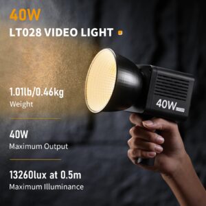 Ulanzi LT028 40W LED Video Light, Portable Continuous Output Lighting, 2500K-6000K Bi-Color Temperature COB Light w 3400mAh Built-in Battery for YouTube Video Recording Photography