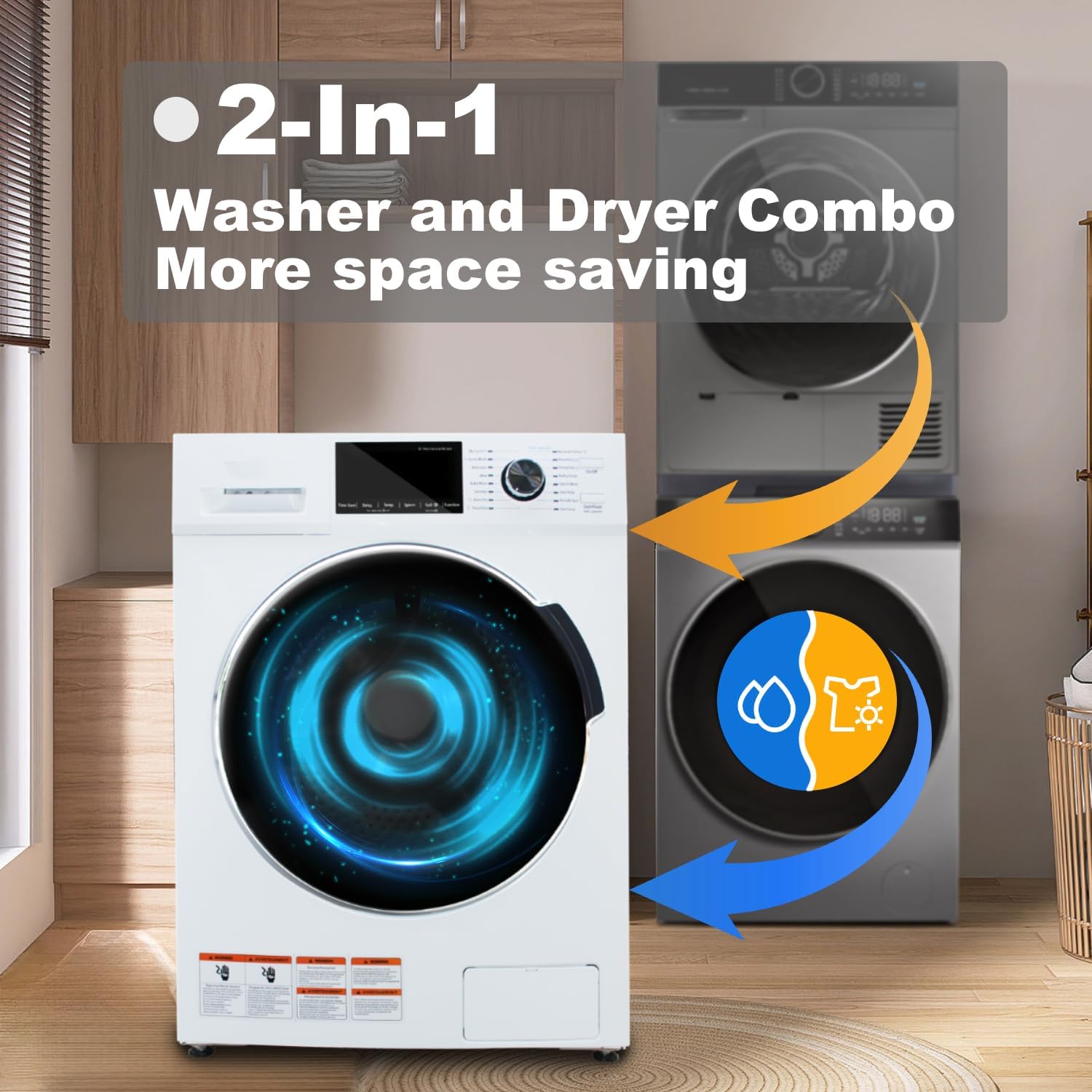 SMETA All-In-One Washer and Dryer Combo 2.7 cu.ft, 24 inch Ventless 2-In-1 Washing Machine And Dryer Compact For Apartment Home Dorm RV, 26.7 LBS Load Small Clothes Washer With 16 Laundry Program