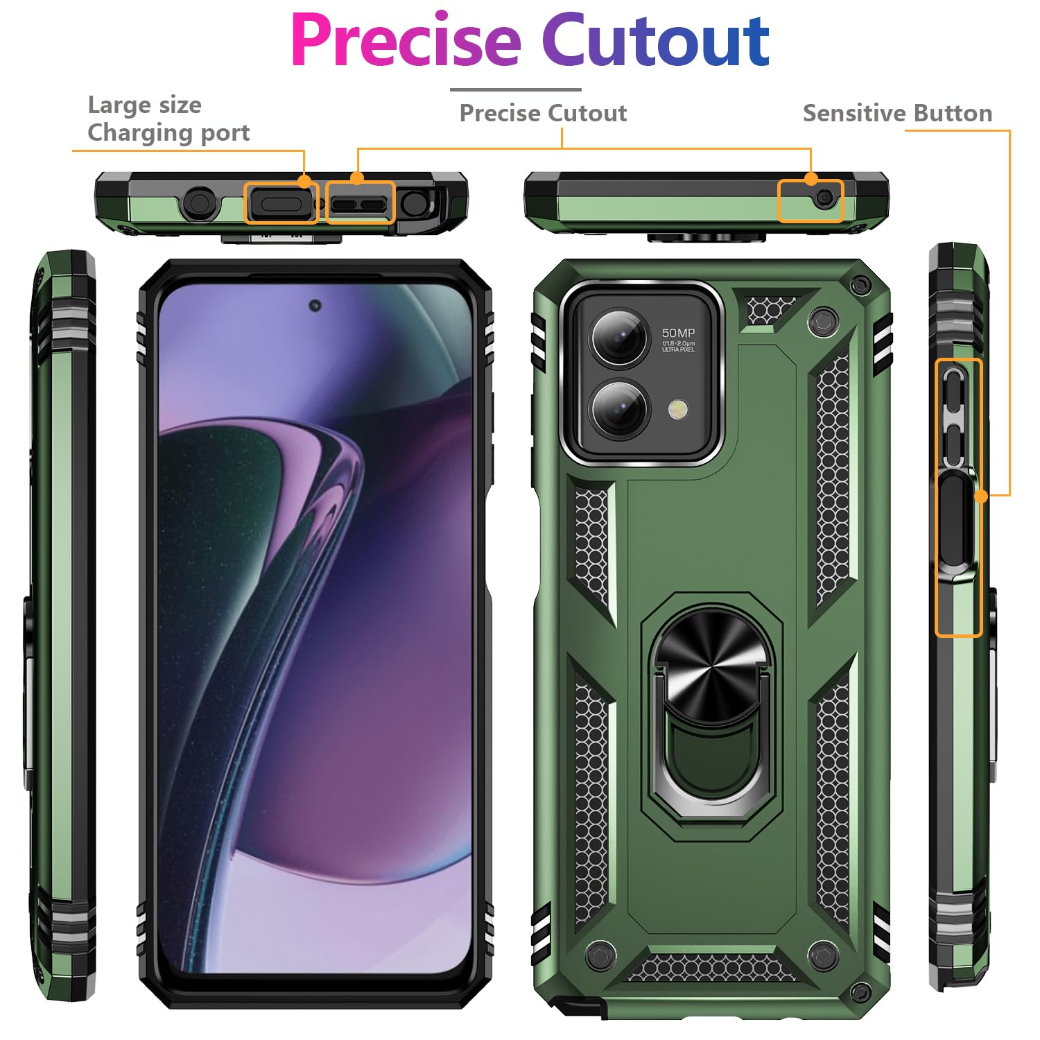 for Moto G Stylus 5G 2023 Case with [2 Packs] Tempered Glass Screen Protector, [Military-Grade] Rugged Full Body Shockproof Phone Cover with Kickstand for Motorola Moto G Stylus 5G 2023, Oliver Green