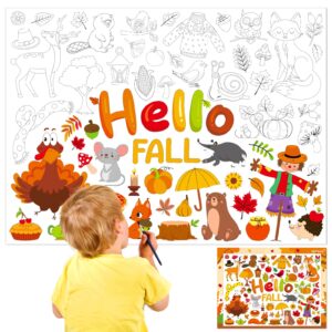 hello fall giant coloring poster for kids autumn woodland thanksgiving crafts activity wall doodle art coloring paper poster banner for home school classroom party supplie favor gift goodie bag decor