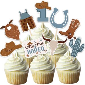 nanagali my first rodeo birthday party cupcake toppers - no diy - my first rodeo birthday party supplies boy, western cowboy party decorations for boy, cowboy baby shower wild west party decoration