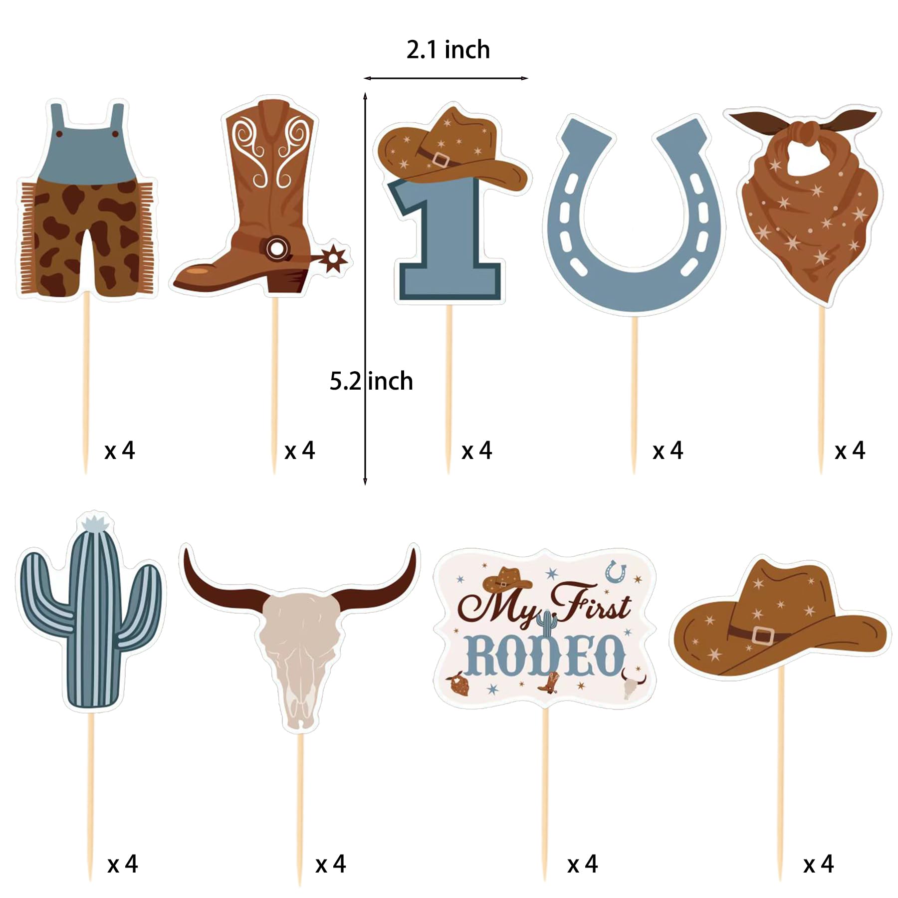 NANAGALI My First Rodeo Birthday Party Cupcake toppers - NO DIY - My First Rodeo Birthday Party Supplies Boy, Western Cowboy Party Decorations for Boy, Cowboy Baby Shower Wild West Party Decoration