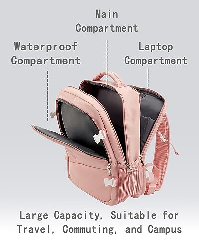 LUCKGLOW Travel Backpack for Women, Pink, Carry on Backpack, Laptop Backpack 15.6 Inch, Travel Essentials, Casual Daypack Backpack