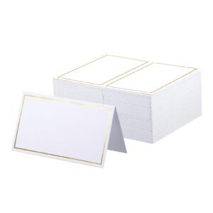 place cards pack of 120 - small tent cards with gold foil border - perfect for weddings, banquets, events,table cards,name cards