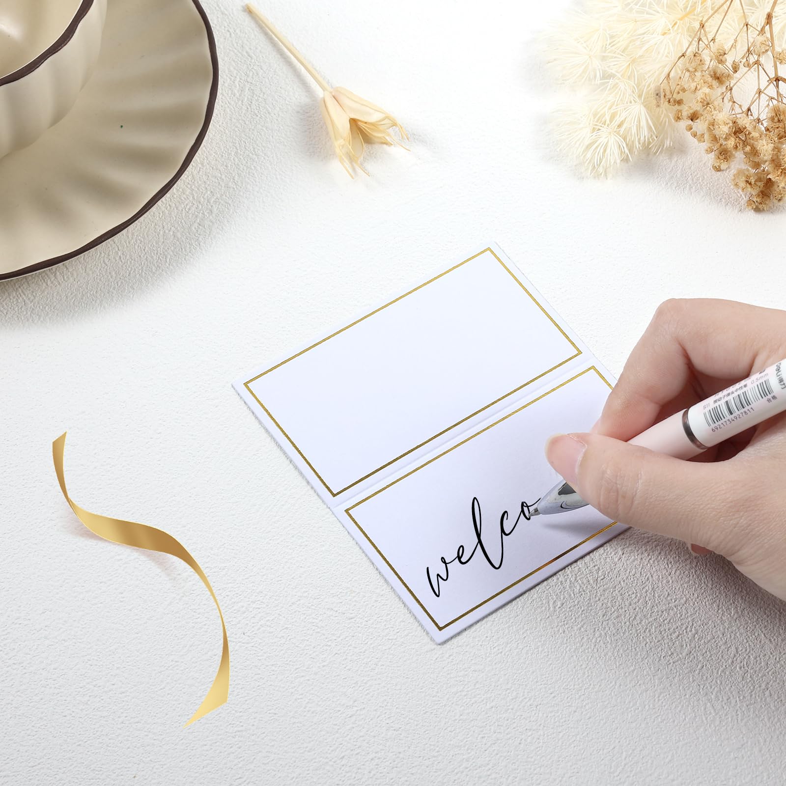 Place Cards Pack of 120 - Small Tent Cards with Gold Foil Border - Perfect for Weddings, Banquets, Events,Table Cards,Name Cards