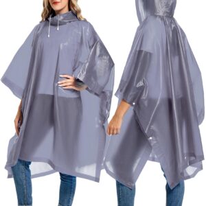 Borogo 2 Pack Rain Ponchos for Adults Reusable - Raincoats Survival Emergency Heavy Duty Rain Coat with Drawstring Hood Grey