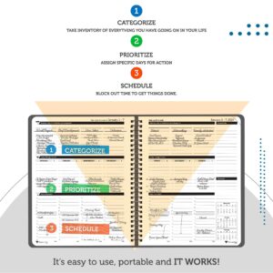 Planner Pad Spiral Bound 3-Tier Funnel Down 12 Month Organizer, Calendar Year (January - December 2024), Black Cover/Black Ink, 6 3/4" x 8 1/2"