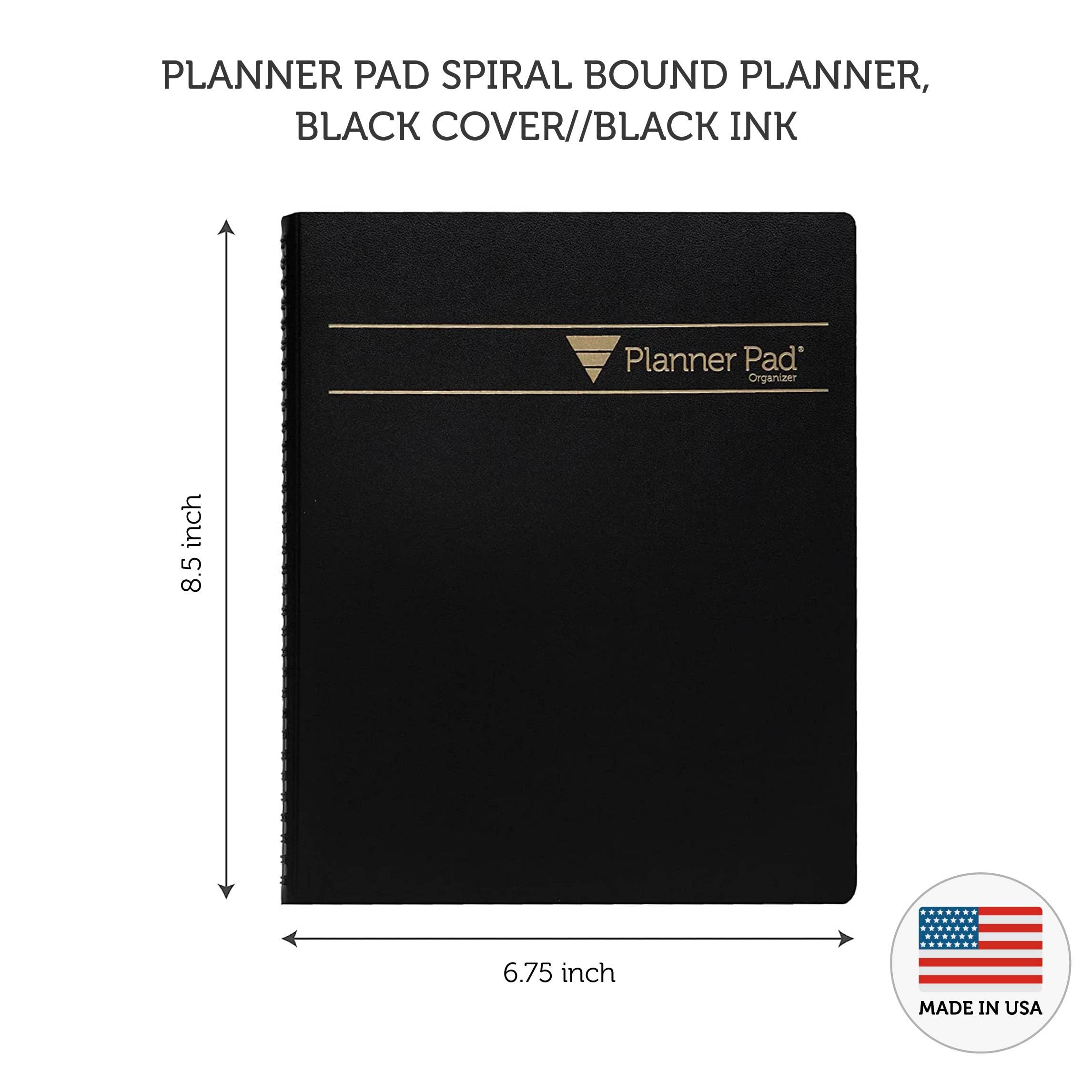 Planner Pad Spiral Bound 3-Tier Funnel Down 12 Month Organizer, Calendar Year (January - December 2024), Black Cover/Black Ink, 6 3/4" x 8 1/2"