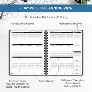 Planner Pad Spiral Bound 3-Tier Funnel Down 12 Month Organizer, Calendar Year (January - December 2024), Black Cover/Black Ink, 6 3/4" x 8 1/2"