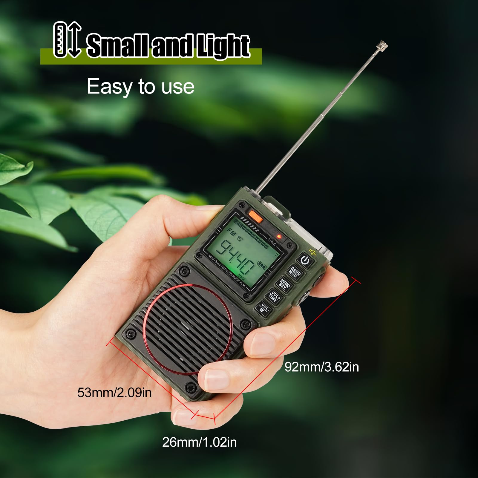 Retekess TR111 Shortwave Radio, Pocket Radio with Bluetooth, AM FM SW VHF WB Radio with APP Control, TF, Recording, Clock, Alarm, Sleep Timer, SOS, Flashlight