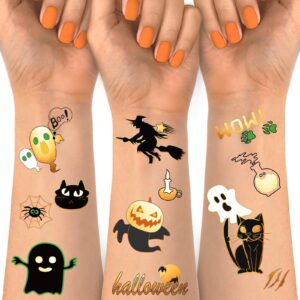 halloween temporary tattoo, pumpkin bat cat ghost witch skull cross grave fake tattoos for kids women men, 125 styles temporary tattoos for halloween party supplie party favors for boys girls