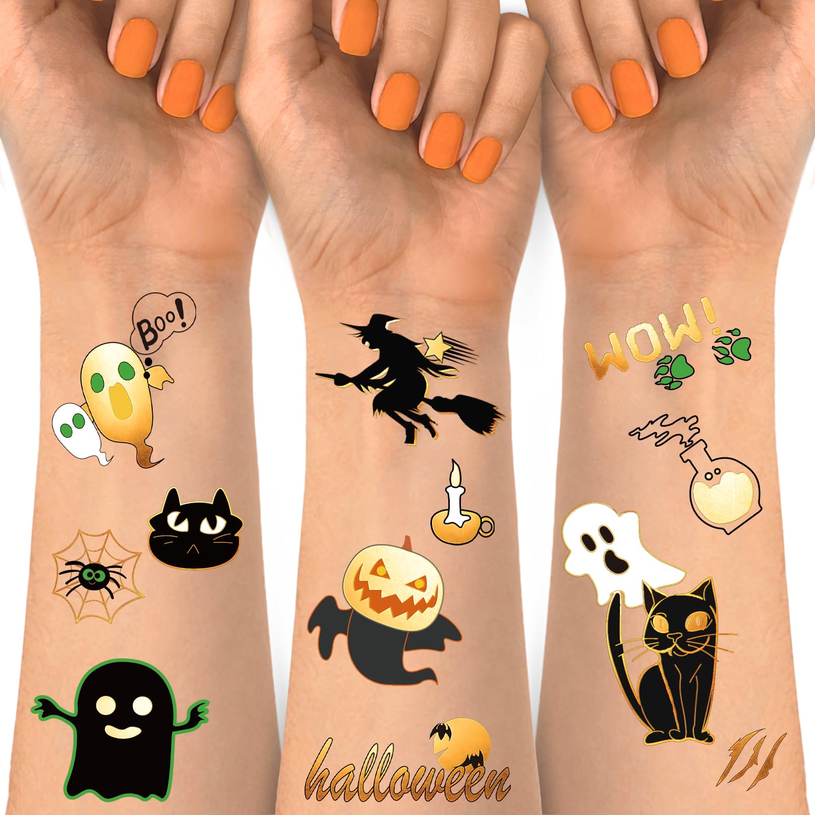 Halloween Temporary Tattoo, Pumpkin Bat Cat Ghost Witch Skull Cross Grave Fake Tattoos for Kids Women Men, 125 Styles Temporary Tattoos for Halloween Party Supplie Party Favors for Boys Girls