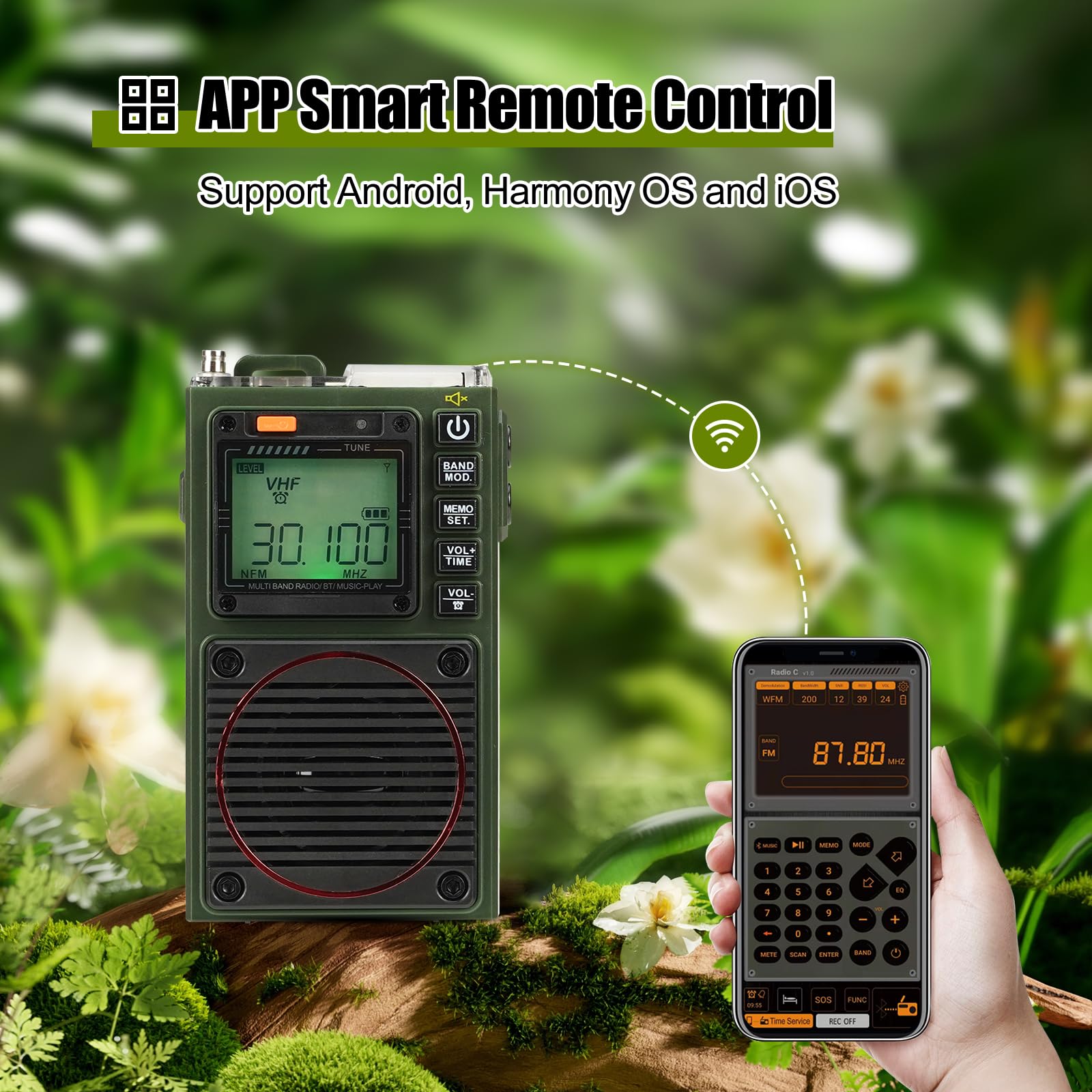 Retekess TR111 Shortwave Radio, Pocket Radio with Bluetooth, AM FM SW VHF WB Radio with APP Control, TF, Recording, Clock, Alarm, Sleep Timer, SOS, Flashlight