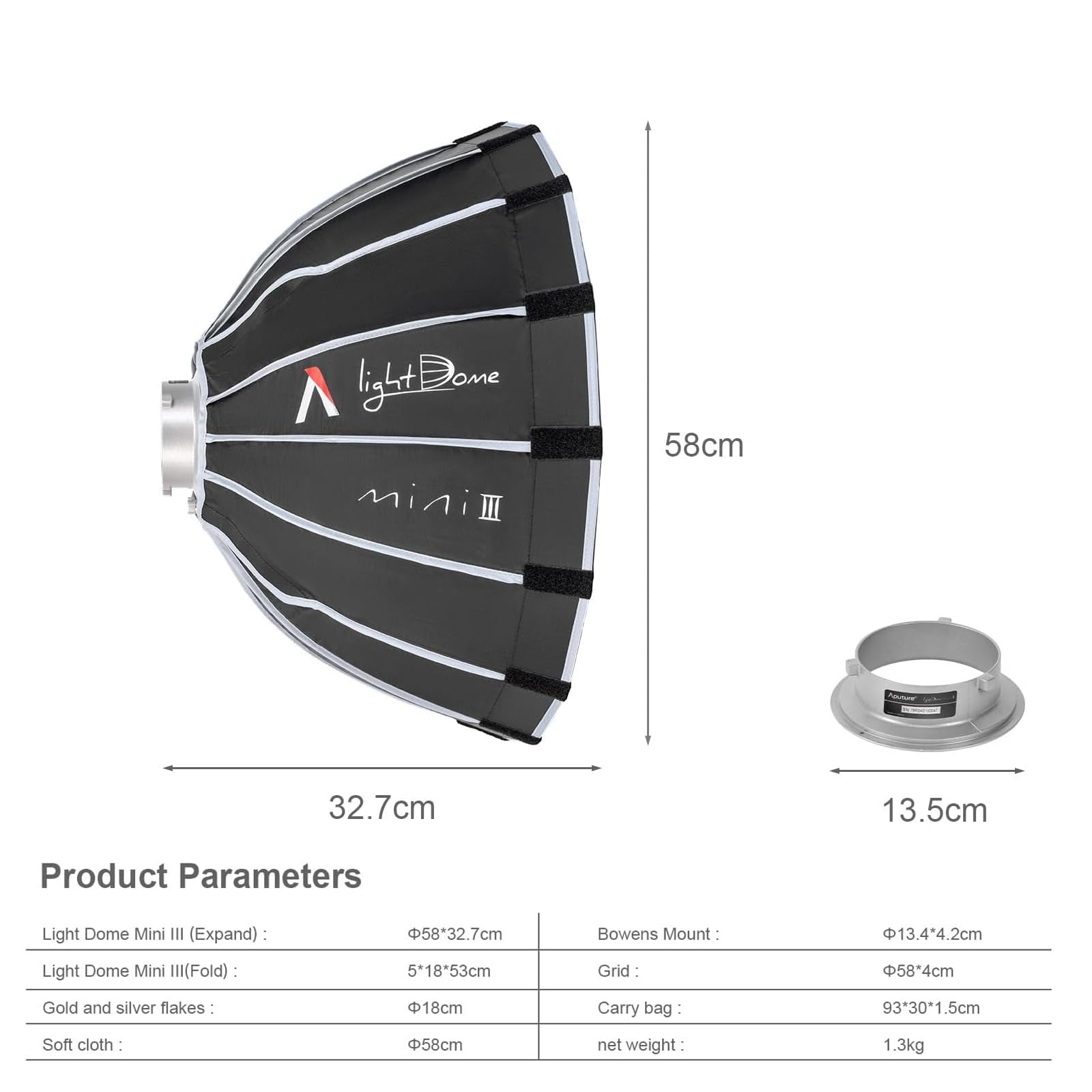 Aputure Light Dome Mini III Softbox,Bowens Mount Octagonal Softbox Quick-Setup Soft Light Modifier for Video Light Aputure Amaran 200/100/300c/150c/60d s/60x s