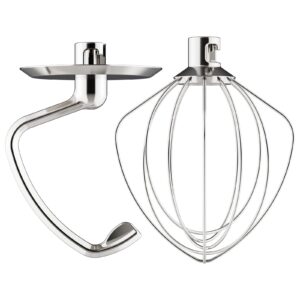 polished stainless steel dough hook and 6-wire whip whisk attachment for kitchenaid 4.5-5qt tilt-head stand mixer, for kitchenaid attachments for stand mixer by focollk, dishwasher safe