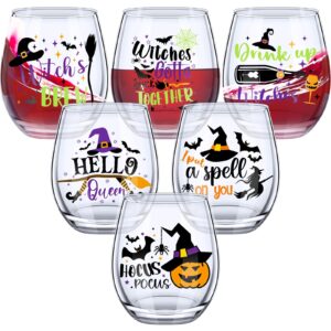 Sliner 6 Pcs Halloween Witch Stemless Wine Glass 11.5 oz Halloween Wine Glass for Halloween Birthday Housewarming Party Ice Coffee Beer Beverages Men Women Friends Families Coworker Funny Gifts