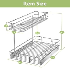 LOVMOR 2 Tier Pull Out Cabinet Organizer 13.5" W x 21.5" D Slide Out Under Sink Organizer Sliding Wire Shelves Storage for Kitchen Bathroom Cabinets