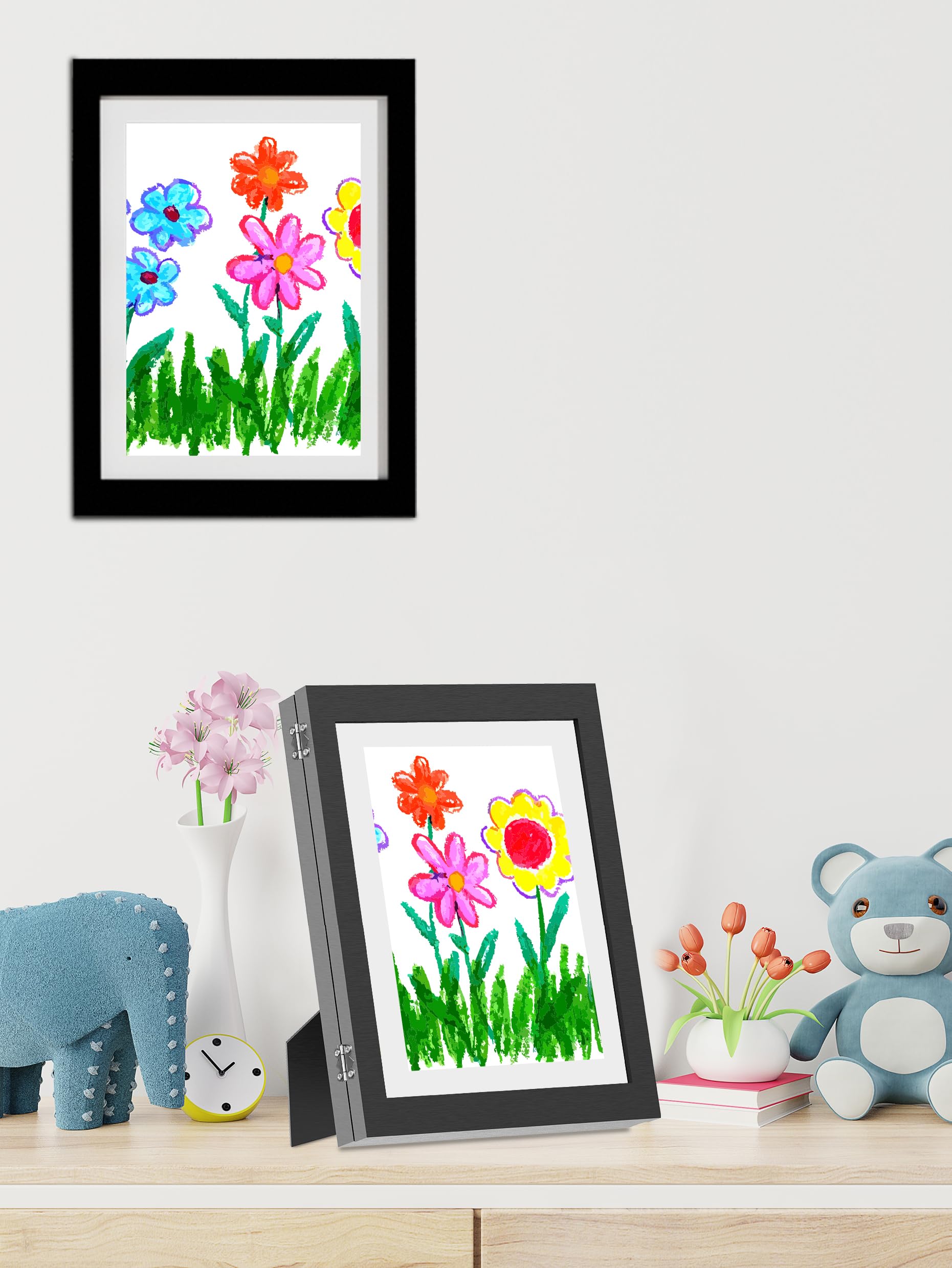 Orionstar Kids Art Frames, Artwork Picture Frames Changeable with Stand, Front Opening Picture Display Frames Holds 100 Paper Pcs, Artwork Display Storage Frames for Children, Desk, Home and Office,