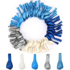 RUBFAC 144pcs Blue Balloons Arch Garland Kit, 18/12/10/5 Inch Blue White and Silver Party Balloons Silver Confetti Latex Balloons for Birthday Wedding Baby Shower Deorations