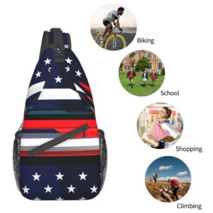 RIMENCH Anti-Theft Crossbody Sling Bag for Men Women Small Backpack One Shoulder Bag Chest Bag Sling Backpack (modern USA American flag pattern)