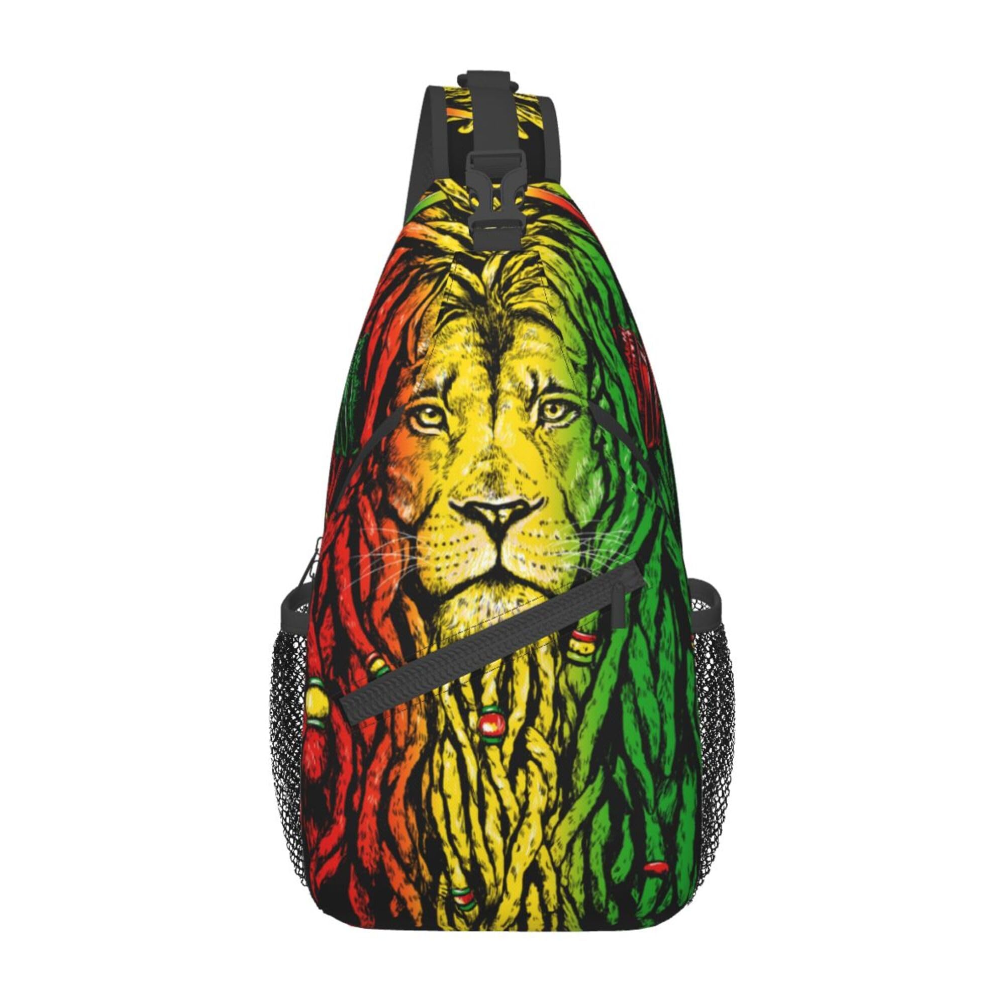 RIMENCH rasta rastafarian reggae earphone lion Sling Backpack Bag For Women Men Chest Bag Daypack Crossbody Backpack For Travel Sports Running Hiking