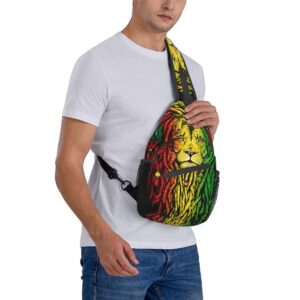 RIMENCH rasta rastafarian reggae earphone lion Sling Backpack Bag For Women Men Chest Bag Daypack Crossbody Backpack For Travel Sports Running Hiking